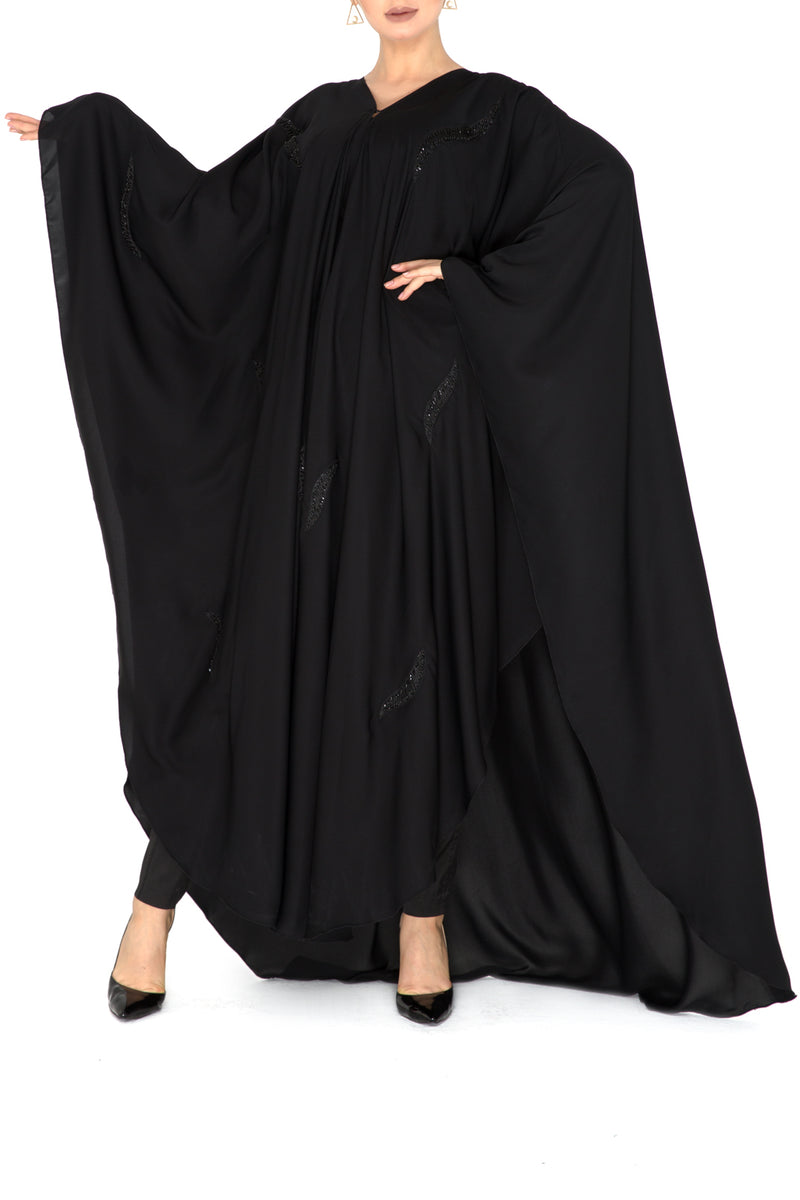 Double Layered Chiffon Farasha Abaya | Black Camels